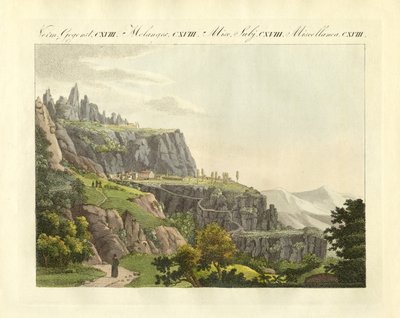 Montserrat ve Španělsku (barevná rytina) od German School