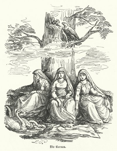Norny, ženské bytosti severské mytologie (rytina) od German School