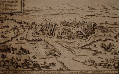 Obléhání Zolnocku Turky v roce 1552, ilustrace z knihy o osmanských taženích v Evropě, rytina Paula Fursta (asi 1605-66) (rytina) od German School