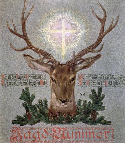 Jelen sv. Huberta (655-727), obálka z loveckého deníku, 1908 od German School