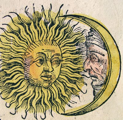 Slunce a Měsíc, publikované v Norimberské kronice, 1493 od German School