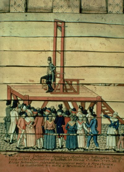 Teror - Jean Georges Schneider (1756-94) a gilotina (akvarel na papíře) od German School