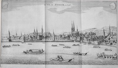Město Zurich, Švýcarsko, z II. dílu Itinera Alpina od Johanna Jacoba Scheuchzeriho, vydaného v roce 1706 od German School