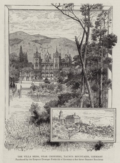 Villa Reiss, poblíž Cronberg, pohoří Taunus, Německo (rytina) od German School