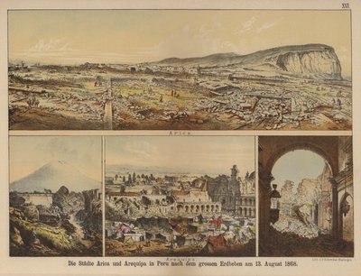 Města Arica a Arequipa v Peru po velkém zemětřesení 13. srpna 1868 (barva litho) od German School