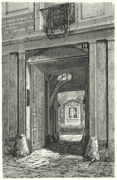 Dům v Paříži, kde v roce 1684 zemřel francouzský dramatik Pierre Corneille (rytina) od German School