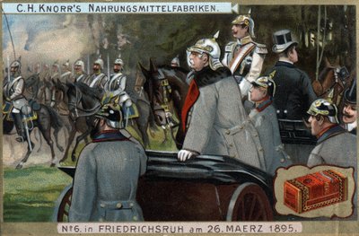 Vojenské jednotky pruské Armee prošly 26. března 1895 v německém Friedrichsruhu před kancléřem Otto von Bismarckem (1815-1898). Chromolitografie, konec 19. století. od German School