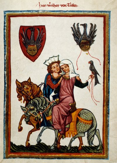 Požitky z lovu: král Conradin z Hohenstaufen, král Sicílie (Itálie) a Jeruzaléma (Izrael) pod jménem Conrad II., vévoda švábský pod jménem Conrad III a král Římanů pod jménem Conrad V (1252 -1268) lovecký sokol. Il od German School