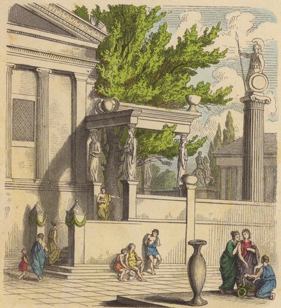 Posvátný olivovník na Akropoli v Aténách (barevná rytina) od German School