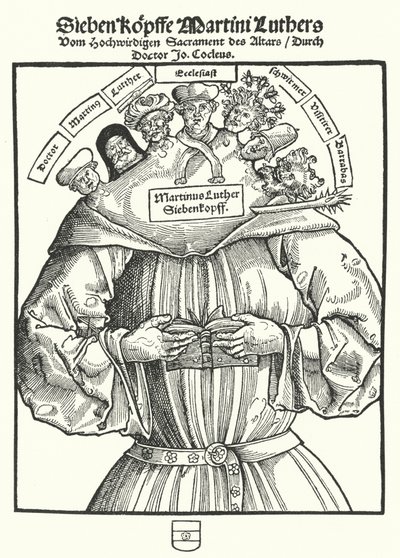 Titulní strana brožury Sedm hlav Martina Luthera od Johannese Cochlaea od German School