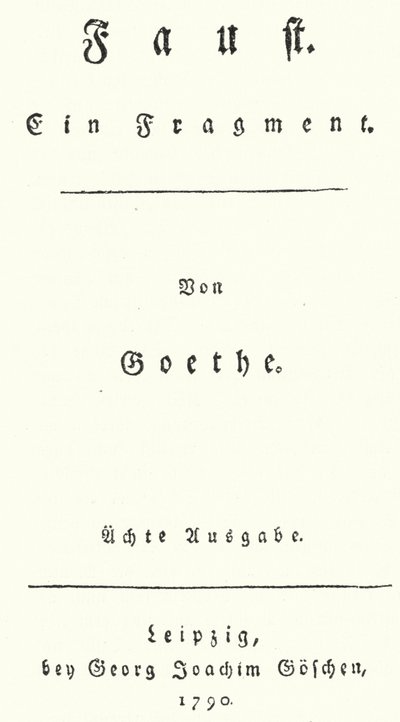Titulní strana z prvního vydání Fausta, od Johanna Wolfganga Von Goethe (rytina) od German School