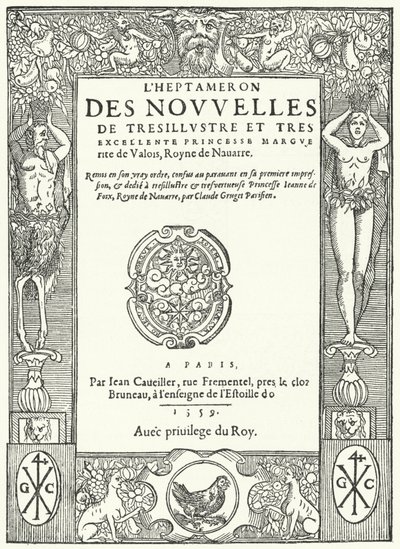 Titulní strana z prvního vydání Heptameron od Marguerite Navarrské (rytina) od German School
