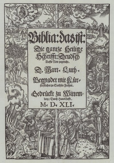 Titulní strana vydání Bible Martina Lutherse z roku 1541 od German School