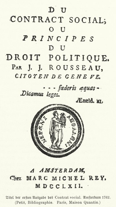 Titulní strana prvního vydání Společenské smlouvy od Jean-Jacquese Rousseaua od German School