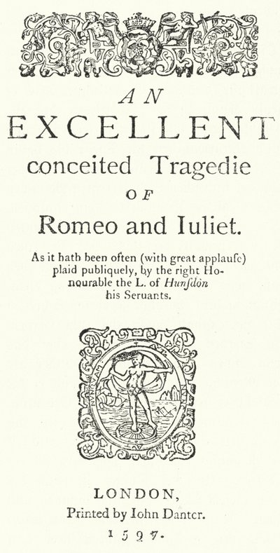 Titulní strana prvního kvartového vydání Shakespearova Romea a Julie (rytina) od German School