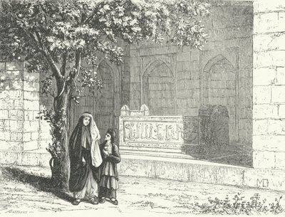 Hrob perského básníka Saadiho v íránském městě Shiraz (rytina) od German School
