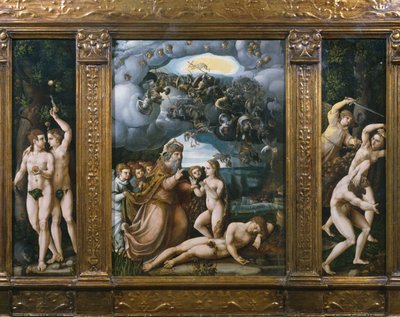 Triptych Stvoření, Adam a Eva, Stvoření Evy, Vyhnání z ráje (viz také 346195, 346197) od German School