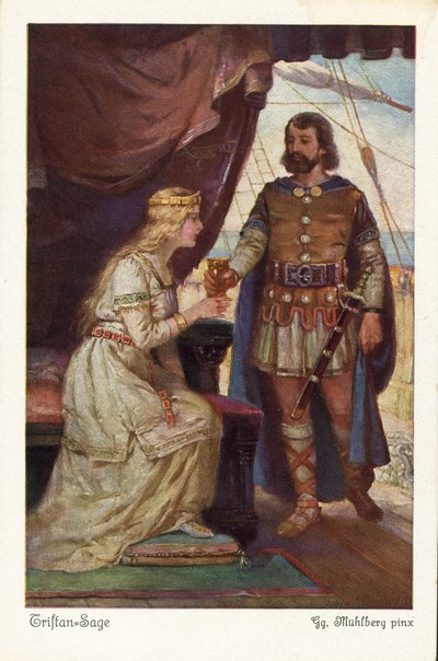 Tristan podává Isolde lektvar lásky (barva litho) od German School