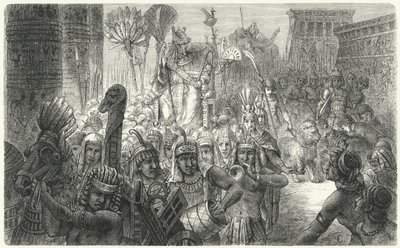 Triumfální průvod starověkého egyptského faraona (rytina) od German School
