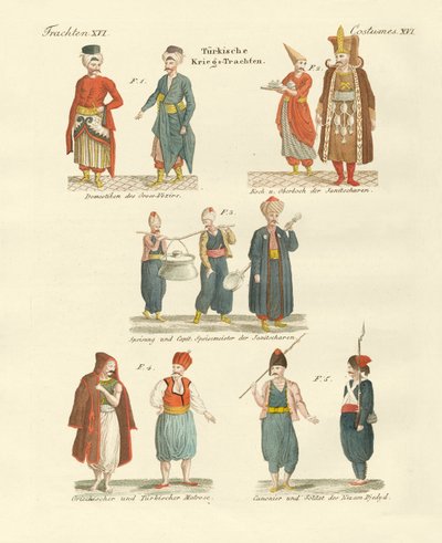 Turecké národní kroje (barevná rytina) od German School