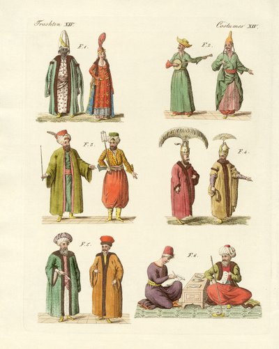 Turecké národní kroje (barevná rytina) od German School
