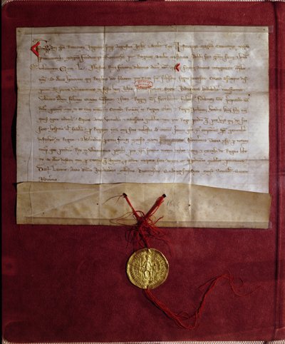 Závazek císaře Fridricha II. (1194-1250) dodat králi Ludvíku IX. (1214-70) koně, zbraně a zásoby pro sedmou křížovou výpravu, 1246 od German School