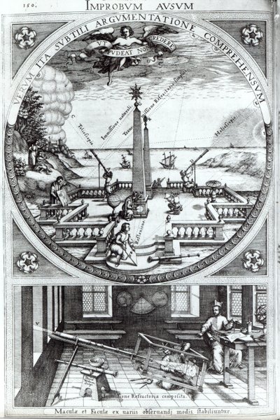 Různé metody pozorování slunečních skvrn, ilustrace z Rosa Orsina od Christopha Scheinera, publikováno 1630 (podrobnosti viz 294058) od German School