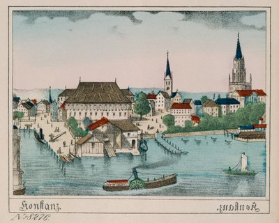 Pohled na Kostnici s přístavem, Konzilem a katedrálou, z Neuruppiner Bilderbogen, 1830 od German School