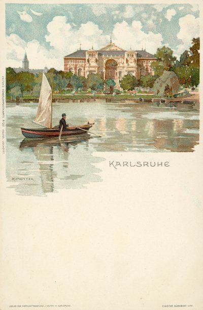 Pohled na město Karlsruhe v Německu (chromolitho) od German School
