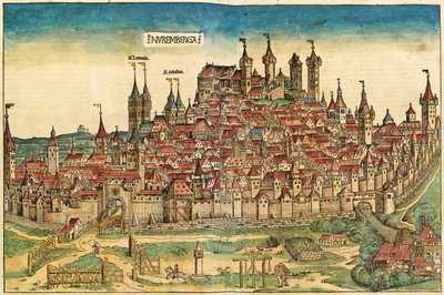 Pohled na město Norimberk, publikovaný v Norimberské kronice, 1493 od German School