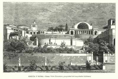 Vila římského císaře Hadriána, Tivoli, Itálie (litho) od German School