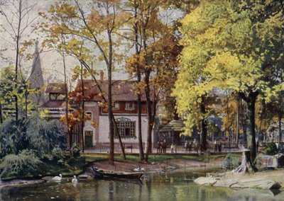 Waldschanke restaurant, Berlínská zoologická zahrada, Německo (barevné lito) od German School