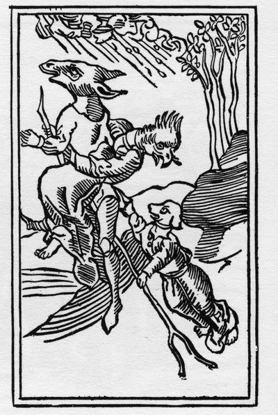 Čarodějnice se proměnily ve zvířata rytina z roku 1489 v „The Witches and Python Women“ od Ulricha Molitora“ od German School