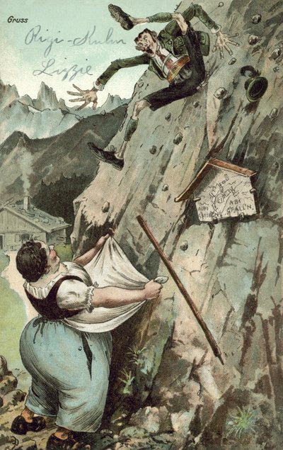 Žena chytá muže padajícího z hory (barva litho) od German School