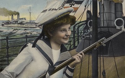Žena v uniformě námořníka z německé bitevní lodi Braunschweig (barva litho) od German School