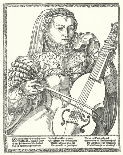 Žena hrající na violoncello (rytina) od German School