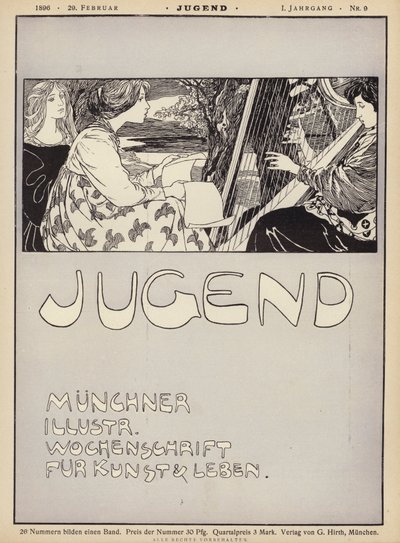 Žena hrající na harfu (litho) od German School