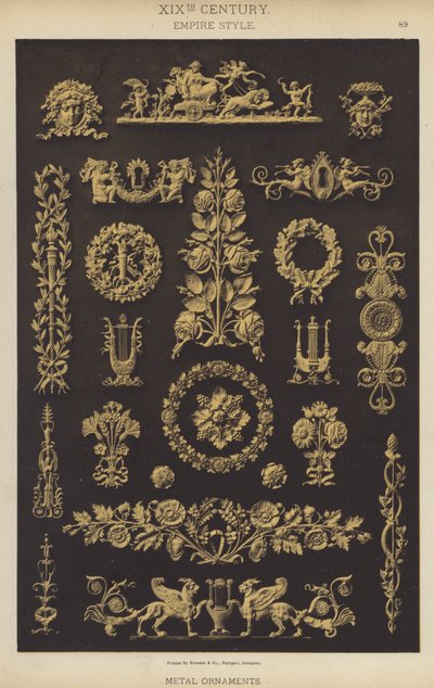 XIX. století, empírový styl, kovové ozdoby (barva lito) od German School