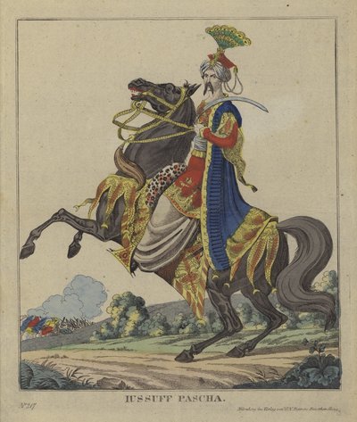 Yusuf Pasha, osmanský generál (barevná rytina) od German School