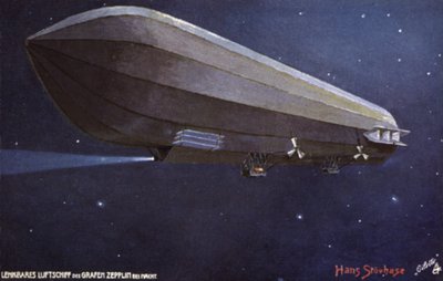 Vzducholoď Zeppelin létající v noci od German School