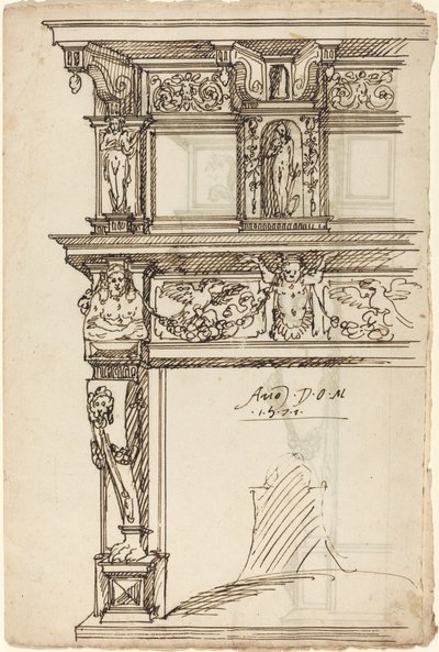 Palácový krb s Merkurem a nadějí [recto] od German or Austrian 16th Century