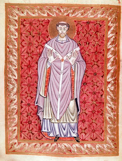 Reprezentace svatého Niziera z Lyonu (513-573) (Nicet, Nicetius nebo Nicetus) Miniatura Egbertova kodexu (Codex Egberti) školou v Reichenau, kolem roku 980 od German School