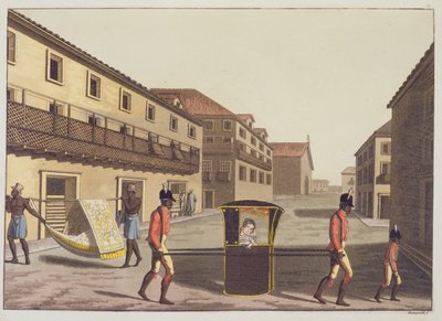 Vrhy v ulici St. Sebastian (barevná rytina) od Gerolamo Fumagalli