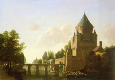 Večerní pohled na Kleine Houtpoort v Haarlemu (panel) od Gerrit Adriaensz Berckheyde