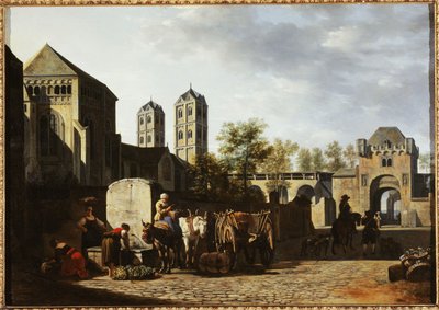Veřejná kašna a kostel sv. Gereona v Kolíně nad Rýnem, asi 1670 (olej na dřevě) od Gerrit Adriaensz Berckheyde