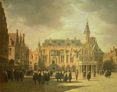 Pohled na radnici na Tržním náměstí v Haarlemu od Gerrit Adriaensz Berckheyde