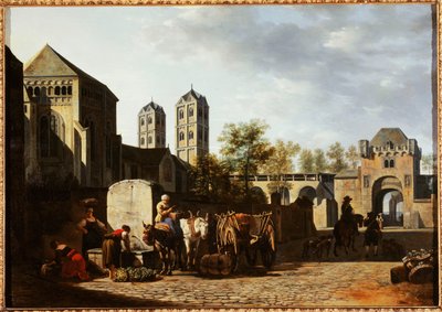 Francouzsky: Fontaine publique et église Saint-Géréon à Cologne (Veřejná kaple a kostel sv. Géréona v Kolíně nad Rýnem) od Gerrit Adriaenszoon Berckheyde
