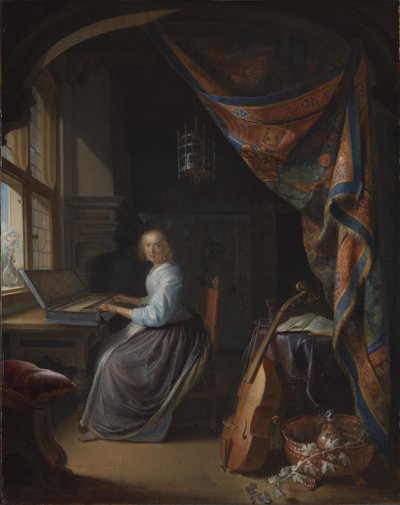 Dáma hrající na klavichord. od Gerrit Dou