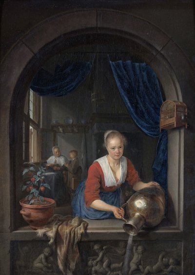 Služebná u okna od Gerrit Dou