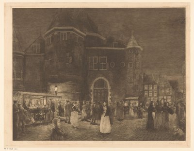 Trh na Waag na Nieuwmarkt v Amsterdamu v noci od Gerrit Haverkamp (signed by artist)